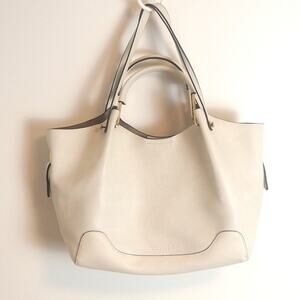 Sondra Roberts Squared Vegan Pebbled Leather Shoulder Tote Bag Cream Gold